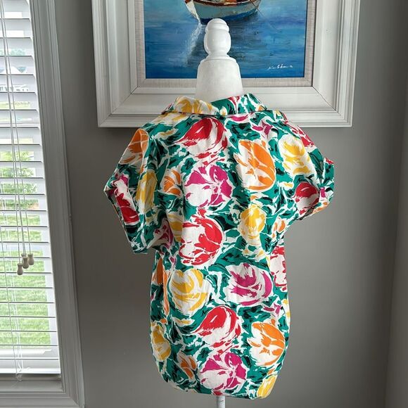 Vintage 80s Judy Bond Shortsleeve Button Up Floral Tulip Blouse Made in the USA - Picture 8 of 14